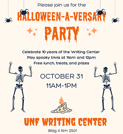 UNF Writing Center Anniversary Party Flyer