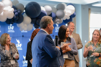 President Limayhem speaking at the new faculty reception