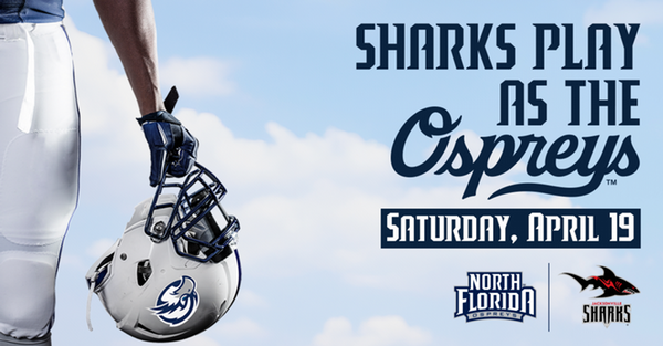 sharks play as the ospreys saturday april 19 unf and sharks logos