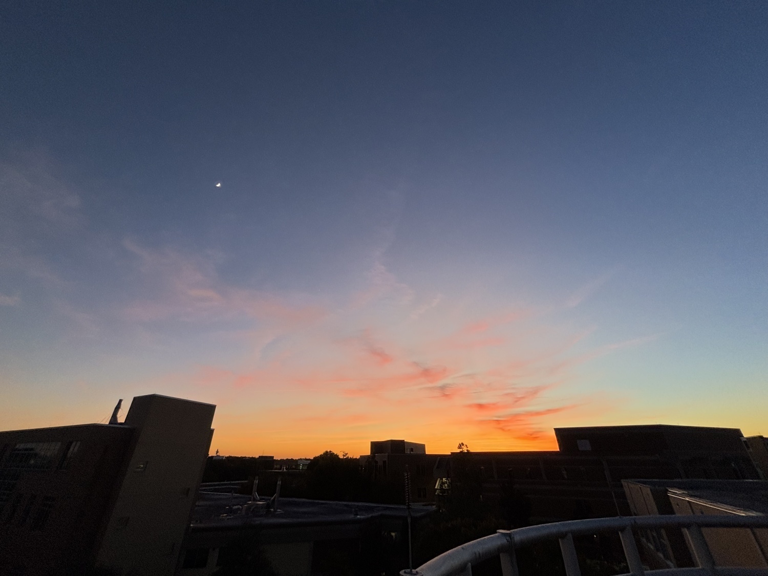 Clear night sky with sun setting in the background