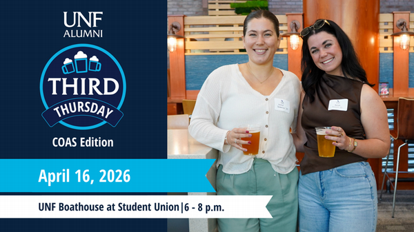 Two women holding drinks at a UNF Alumni Third Thursday event