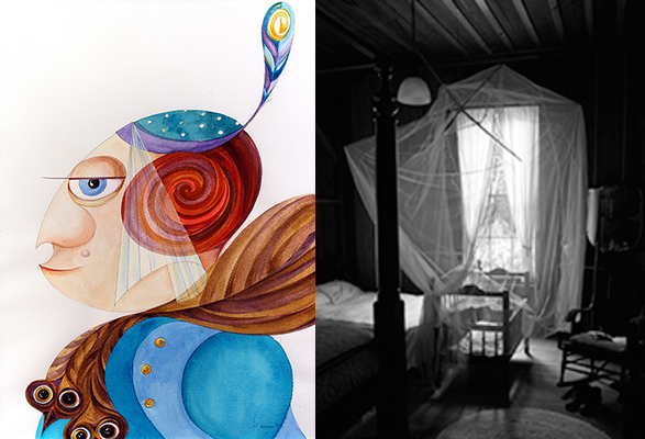 UNF Artist Talk event promotion showing paintings of a woman next to painting of a bedroom