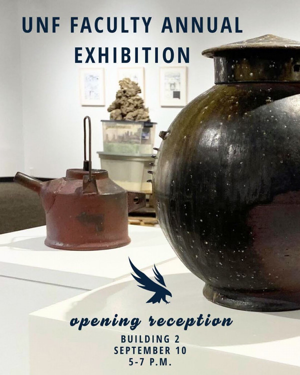 UNF Faculty Annual Exhibition Opening Reception, Building 2, September 10, 5 - 7 p.m.,Various works of art inside the UNF Gallery of Art