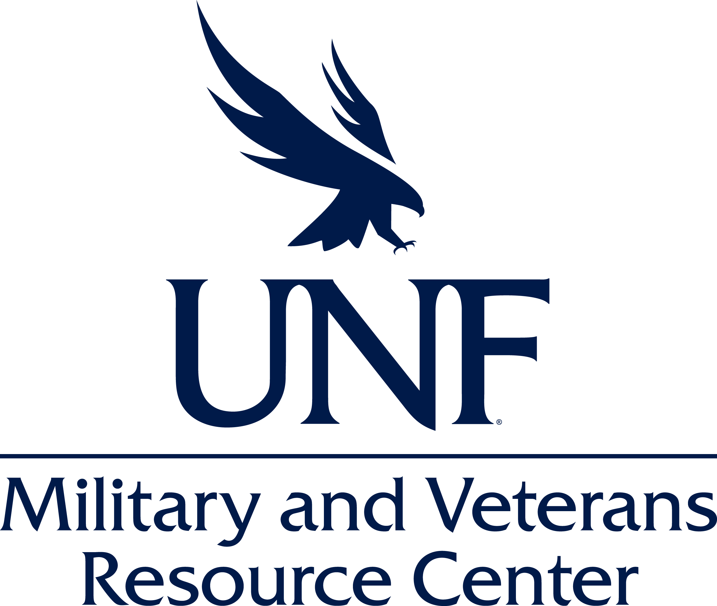 This is the logo for the UNF MVRC. An osprey tops the initials UNF and the words Military and Veterans Resource Center.