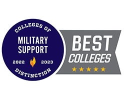Military Support Colleges of Distinction logo with text of 2022-2023 Best Colleges