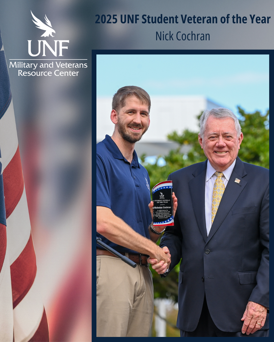 Nick Cochran, Student Veteran Year 2025, Bill Cousins, Director.