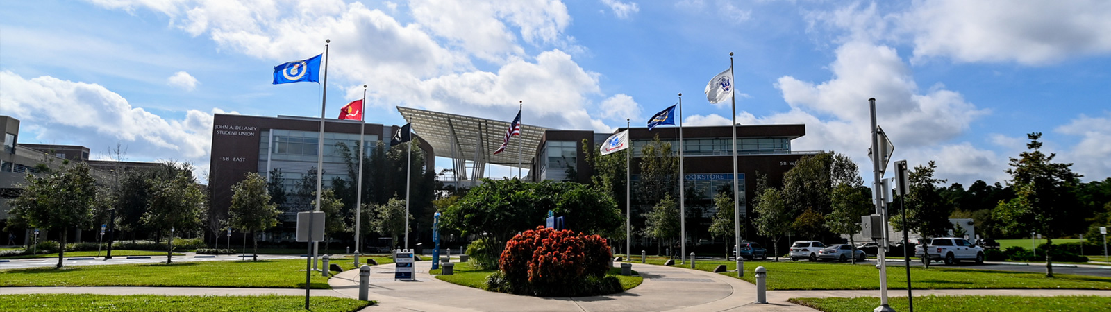 Flags flying outside the Student Union