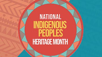Multicolored background with text that reads -Indigenous Peoples' Heritage Month