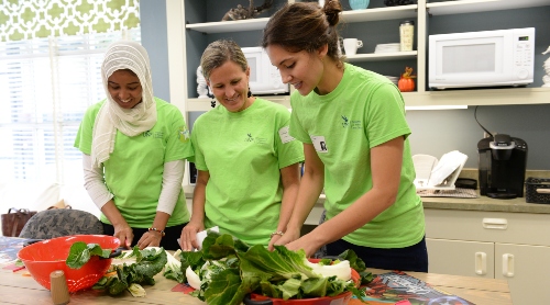 Nutrition students preparing vegetables