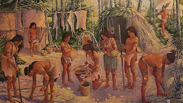 Artwork depicting a historic village of Indigenous peoples of Northeast Florida.