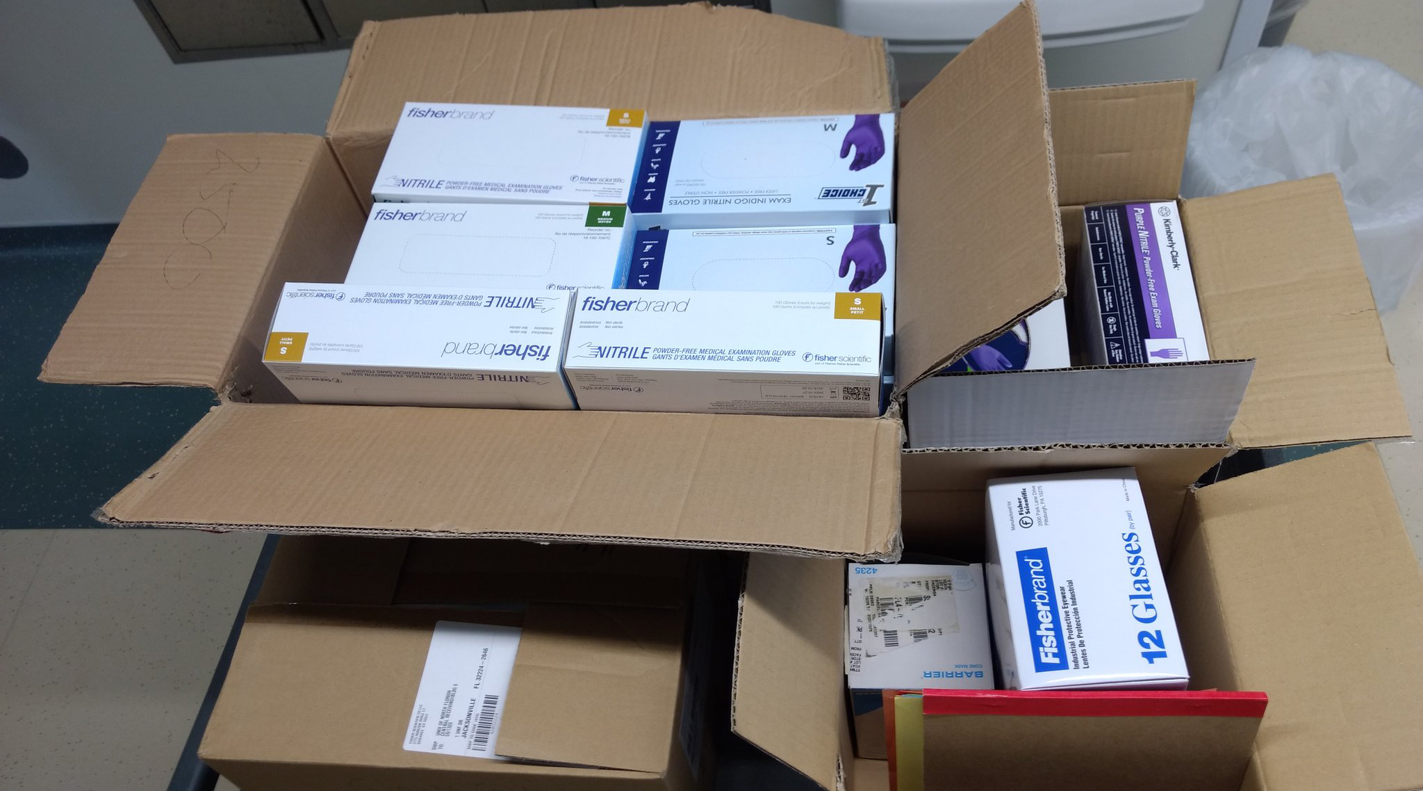 box of donated medial supplies