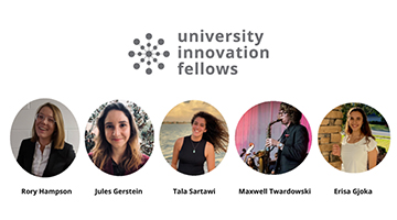 University Innovation Fellows logo and student headshots