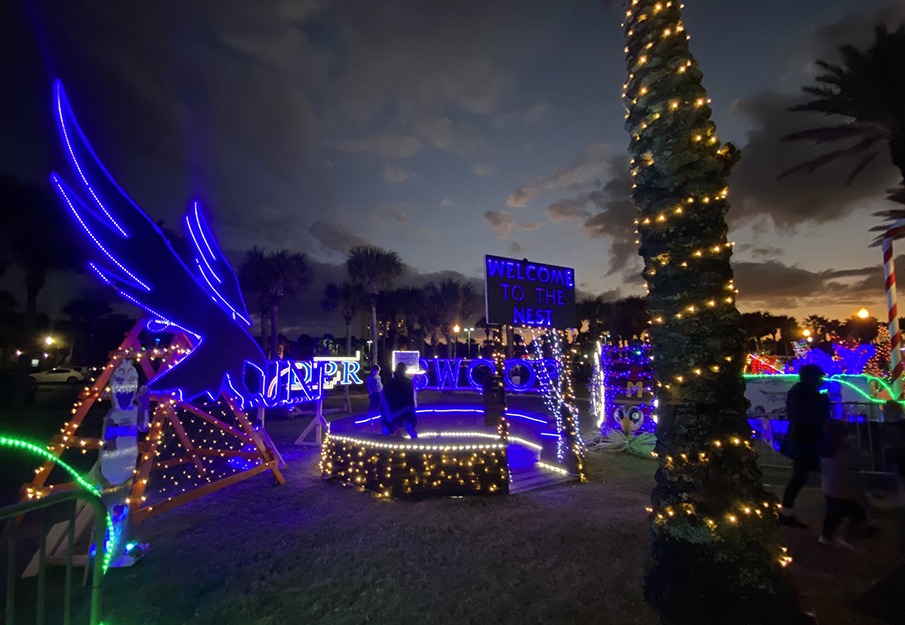 UNF light display at the Deck the Chairs event