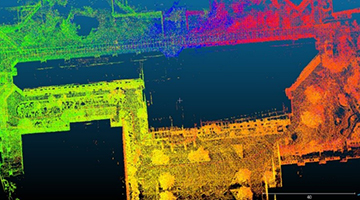 Simultaneous Localization and Mapping (SLAM) Velodyne Lidar rendering of a 3D representation of the surveyed environment, Skinner-Johns Hall, Building 4. 