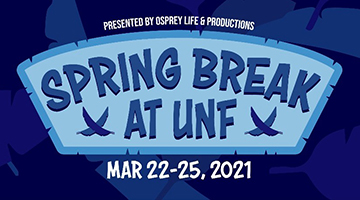 Graphic that reads - Spring Break at UNF - on a bright blue background