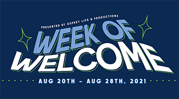 Week of Welcome banner on a blue background