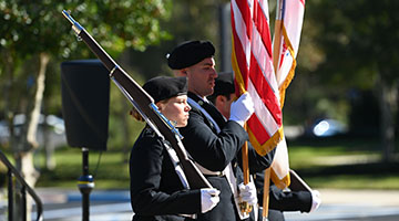 Military-connected students with American flag