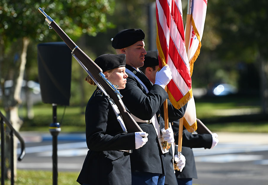 Military-connected students with American flag