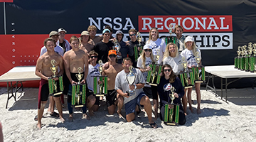 UNF Surf Team east coast championship team photo with trophies