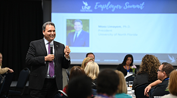 President Limayem giving his keynote at the Employer Summit