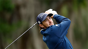 Nick Gabrelcik, student golfer, mid swing with a golf club, Photo Credit from Titleist