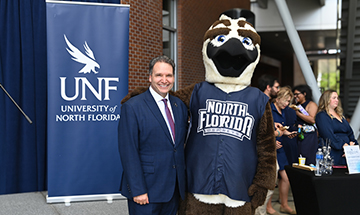 UNF President Moez Limayem and Ozzie the Mascot