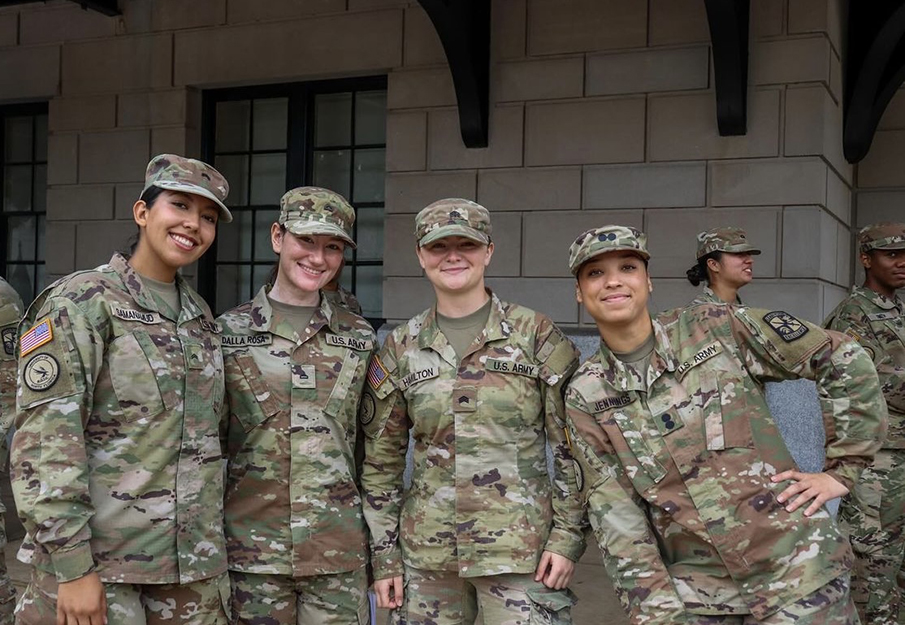 Four ROTC women standing together on Veterans Day