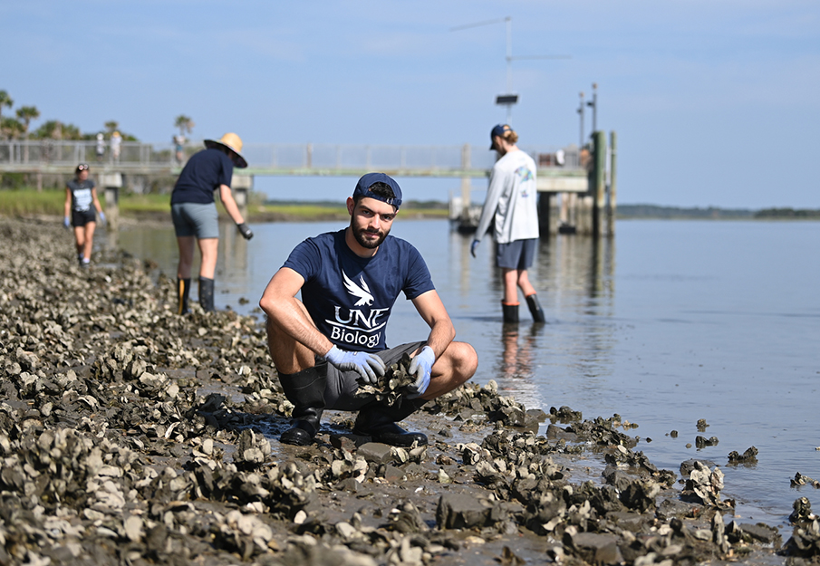 Victor Ritz collecting oyster shells