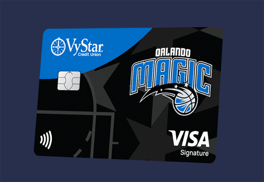 Graphic of the new co-branded Visa® Orlando Magic debit and credit card