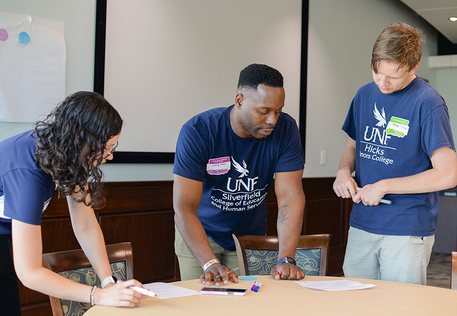 Students working together during the AI and Design Thinking Innovation Challenge