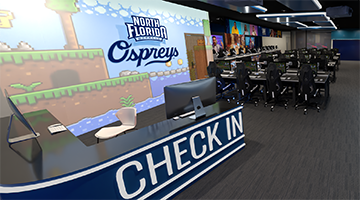 esports check-in area and desks