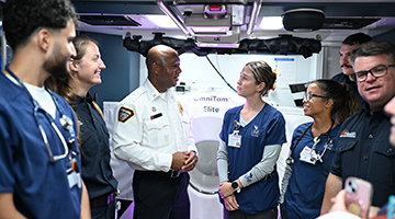 Lawrence Mack speaking to UNF nursing students on the Mobile Stroke Treatment Unit