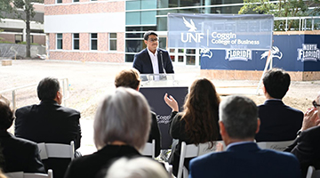 Abraham Ovalle speaking at the Coggin Groundbreaking event