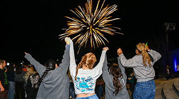 Back of UNF students looking up at fireworks