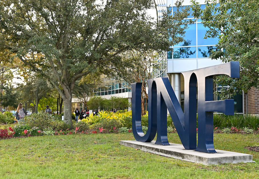 UNF letter sign outside Petway Hall