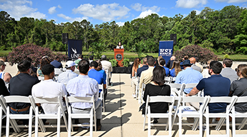 UNF Interim President Dr. Angela Garcia Falconetti speaking to UNF community