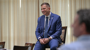 Dr. Michael P. Shannon talking at faculty and staff forum