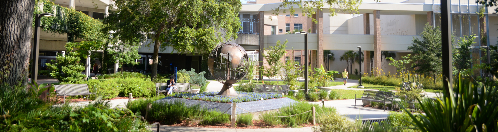 Globe statue on campus