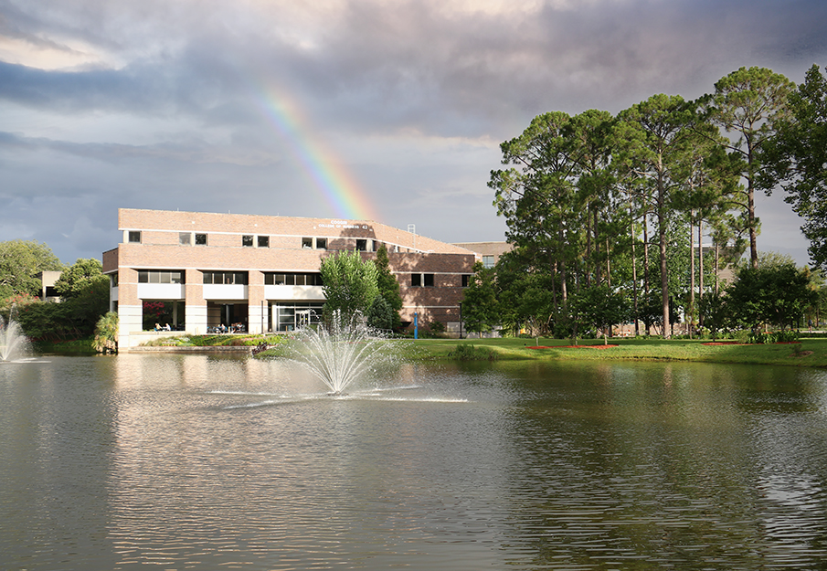 Coggin building with rainbow