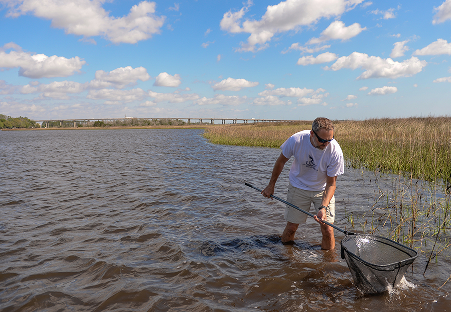 Professor conducting research on the water