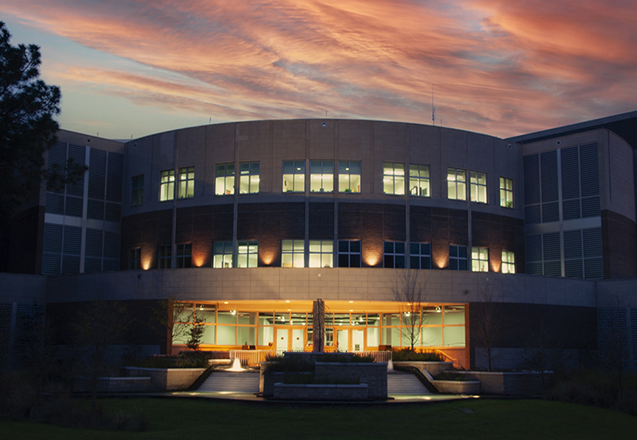 Outside view of the CCEC building at sunset
