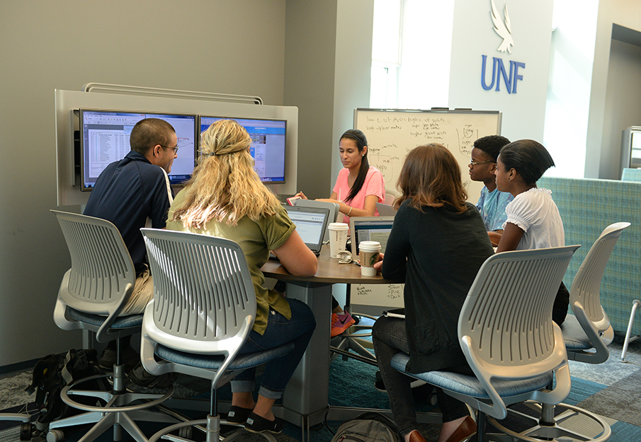 students studying in library