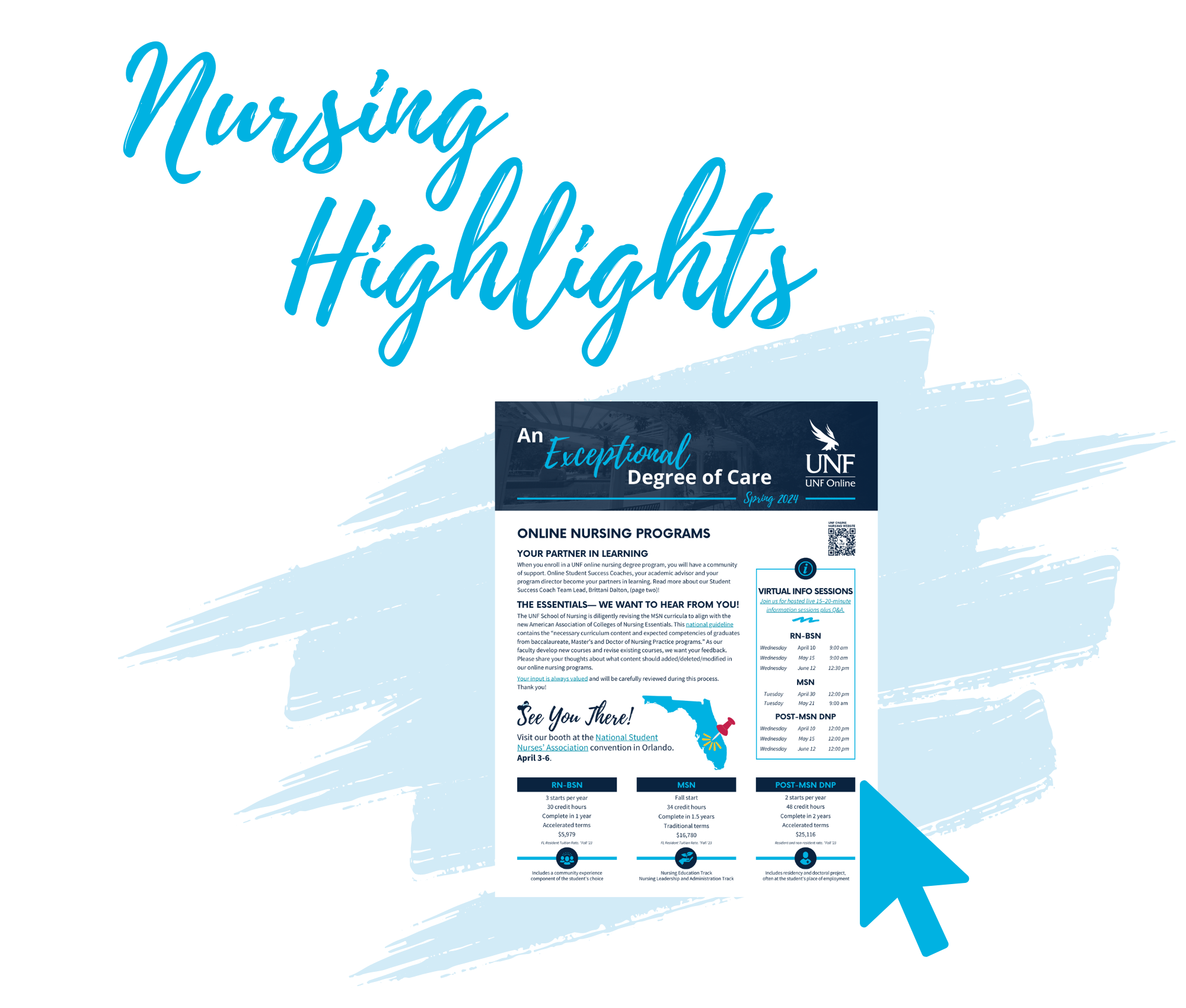 Nursing Highlights text by a newsletter mockup