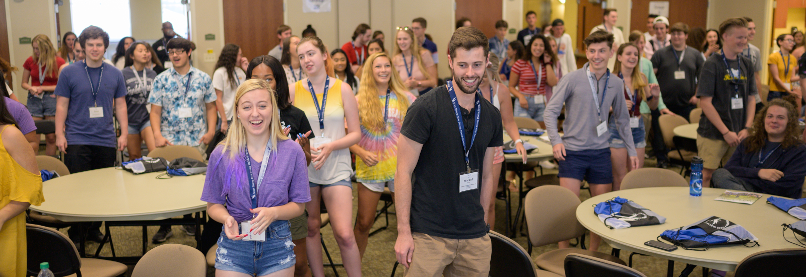 Large group of students at a past UNF new student orientation session