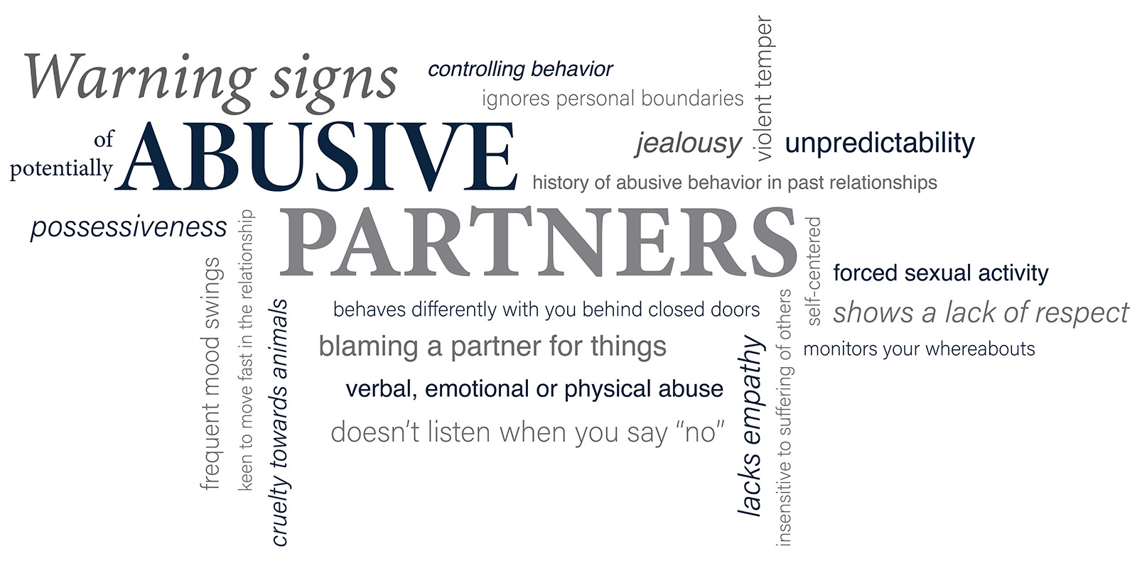 word cloud for the warning signs of potentially abusive partners see text below