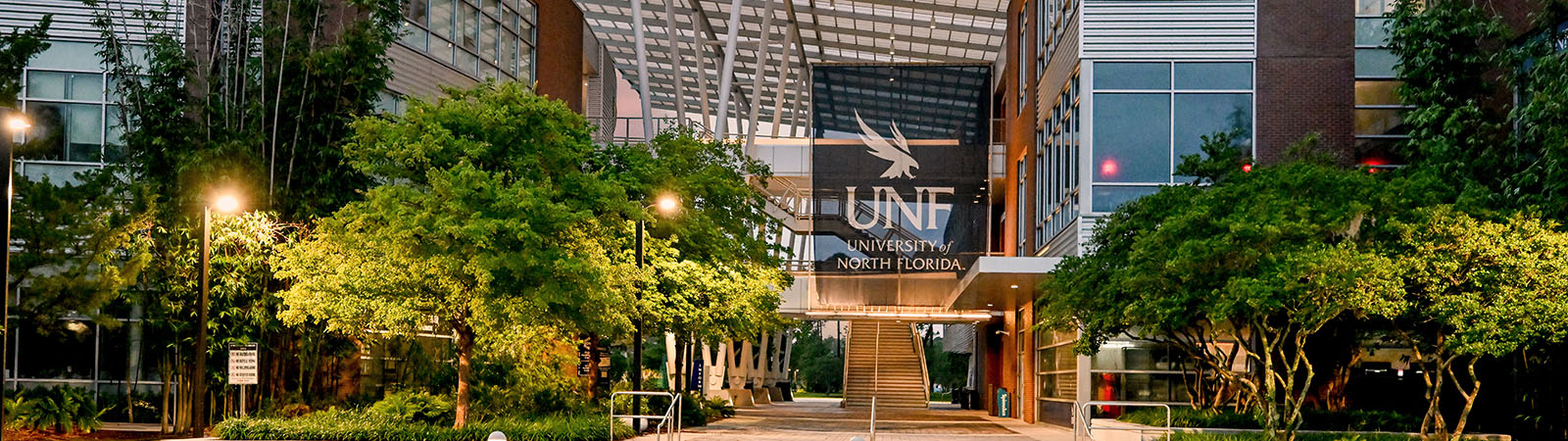 front of the student union at sunrise
