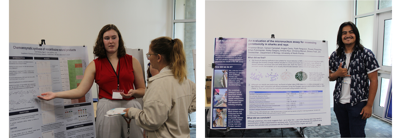 first frame a student explain her poster second frame a student beside his poster at ARISE 2023