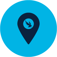 Icon of a map pin locator with the UNF logo on it