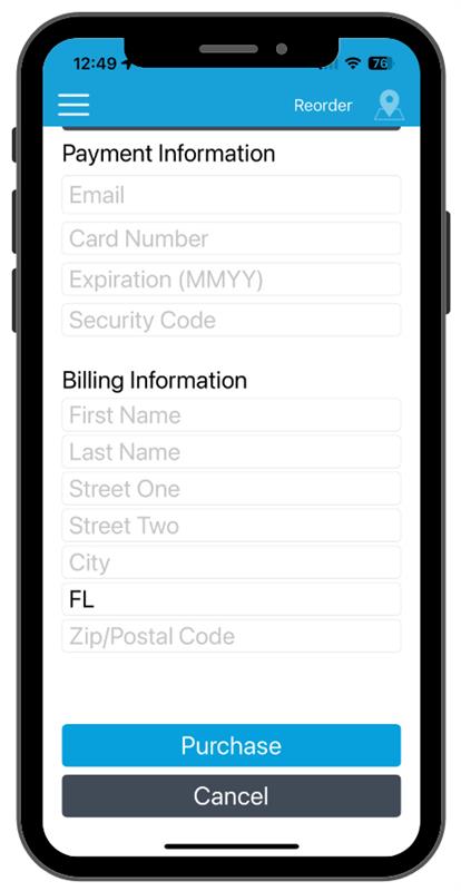 A screen shot of the last page to enter information when using the AIMS Mobile Pay app. 