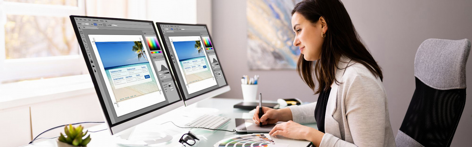 Woman using an application for her design